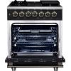 imageForno Massimo 30Inch Freestanding Dual Fuel Range with Antique Brass Trim Handle amp Knobs 4 Sealed Burners 432 cu ft Convection Oven Professional Gas Cooktop amp Electric Oven  Black