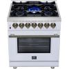 imageForno Massimo 30Inch Freestanding Dual Fuel Range with Antique Brass Trim Handle amp Knobs 4 Sealed Burners 432 cu ft Convection Oven Professional Gas Cooktop amp Electric Oven  White