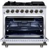 imageForno Massimo 36Inch Freestanding Dual Fuel Range with Antique Brass Trim Handles amp Knobs 6 Sealed Burners 536 cu ft True Convection Oven HeavyDuty Cast Iron Grates LP Convertible  White