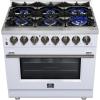 imageForno Massimo 36Inch Freestanding Dual Fuel Range with Antique Brass Trim Handles amp Knobs 6 Sealed Burners 536 cu ft True Convection Oven HeavyDuty Cast Iron Grates LP Convertible  White