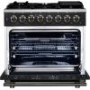 imageForno Massimo 36Inch Freestanding Dual Fuel Range with Antique Brass Trim Handles amp Knobs 6 Sealed Burners 536 cu ft True Convection Oven HeavyDuty Cast Iron Grates LP Convertible  Black