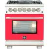 imageFORNO Capriasca 30Inch Dual Fuel Freestanding Range 5 Sealed Brass Burners Cooktop 432 cuft Electric Convection Oven  Red Stainless Steel  HeavyDuty Cast Iron Grates  FFSGS618730RED