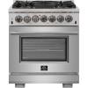imageFORNO Capriasca Dual Fuel 30 Inch Freestanding Range 5 Sealed Brass Burners Cooktop and 432 Cu Ft Electric Convection Oven  Stainless Steel Stove Range Heavy Duty Cast Iron Grates