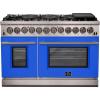 imageFORNO Capriasca Dual Fuel 48Inch Freestanding Range 8 Sealed Brass Burners Cooktop  658 Cu Ft Double Convection Electric Oven  Stainless Steel Stove Range Heavy Duty Cast Iron Grates Blue