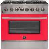 imageFORNO Galiano 36 Dual Fuel Freestanding Range 6 Sealed Brass Burners Cooktop 536 Cu Ft Convection Electric Oven Stainless Steel Stove with Red Oven Door Panel and HeavyDuty Cast Iron Grates