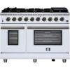 imageFORNO Massimo 48Inch Freestanding Gas Range with Antique Brass Accents amp 8 Sealed Burners  432 cuft Convection Oven  226 cuft Secondary Oven wAir Fryer Kit amp Wok Support  White