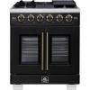 imageForno Capriasca 30Inch Freestanding French Door Gas Range with 4 Sealed Burners  Convection Oven with Antique Brass Handle amp Knobs  Professional Stainless Steel Kitchen Stove  Black