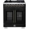 imageForno Capriasca 30Inch French Door Dual Fuel Range with Antique Brass Accents amp 5 Sealed DualRing Brass  432 cuft True Convection Oven with Rotisserie Kit amp LP Conversion Kit  Black