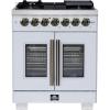 imageForno Capriasca 30Inch French Door Dual Fuel Range with Antique Brass Accents amp 5 Sealed DualRing Brass  432 cuft True Convection Oven with Rotisserie Kit amp LP Conversion Kit  White