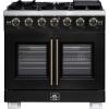 imageForno Capriasca 36Inch Freestanding French Door Gas Range with 6 Sealed Burners  Convection Oven with Antique Brass Handle amp Knobs  Professional Style Cooking Range  Black