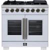 imageForno Capriasca 36Inch French Door Dual Fuel Range with Antique Brass Accents amp 6 Sealed DualRing Brass Burners  536 cuft True Convection Oven with Air Fry Kit Wok Ring amp Rotisserie Kit  White