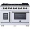 imageForno Capriasca 48Inch Freestanding French Door Gas Range with 8 Sealed Burners  Convection Oven with Antique Brass Handle amp Knobs  Luxury Professional Kitchen Stove  White