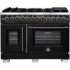 imageForno Capriasca 48Inch French Door Dual Fuel Range with Antique Brass Accents amp 8 Sealed DualRing Brass Burners  658 cuft Double True Convection Ovens wWok Ring amp Reversible Griddle  Black
