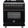 imageForno Massimo 30Inch Freestanding Dual Fuel Range with Antique Brass Trim Handle amp Knobs 4 Sealed Burners 432 cu ft Convection Oven Professional Gas Cooktop amp Electric Oven  Black
