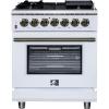 imageForno Massimo 30Inch Freestanding Dual Fuel Range with Antique Brass Trim Handle amp Knobs 4 Sealed Burners 432 cu ft Convection Oven Professional Gas Cooktop amp Electric Oven  White