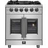 imageForno Massimo 30inch French Door Gas Range with 1 Sealed DualRing Brass Burner 432 CuFt Convection Fan Oven with 30000 BTU  Modern Design Kitchen Range with Air Fryer Basket Rack amp Drip Pan