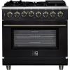imageForno Massimo 36Inch Freestanding Dual Fuel Range with Antique Brass Trim Handles amp Knobs 6 Sealed Burners 536 cu ft True Convection Oven HeavyDuty Cast Iron Grates LP Convertible  Black