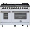 imageForno Massimo 48Inch Freestanding Dual Fuel Range with Antique Brass Trim Handles amp Knobs 8 Sealed Burners 658 cu ft True Convection Oven  White
