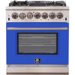 imageFORNO Capriasca 30 Freestanding Gas Range with 5 Sealed Burners Cooktop 432 CuFt Convection Oven Stainless Steel HeavyDuty Cast Iron Grates FFSGS626030BLU