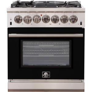 imageFORNO Capriasca 30 Gas Range 432 Cu Ft Convection Oven with 5 Sealed Italian Burners  Full Gas Freestanding Range  Black Stainless Steel HeavyDuty Cast Iron Grates FFSGS626030BLK