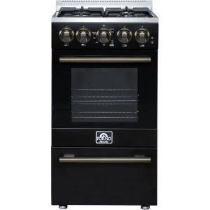 imageFORNO Lamazze 20 Freestanding Gas Range 205 cuft Convection Oven with Interior Light Viewing Window Storage Drawer 4 Sealed Burners  Black Finish with Antique Brass Accents  FFSGS626520BLK