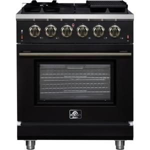 imageFORNO Massimo 30 Freestanding Gas Range with Antique Brass Accents amp 5 Sealed Burners 432 cuft Convection Oven with Air Fryer Kit Wok Support Reversible Griddle amp Telescopic Racks  Black