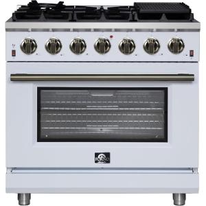 imageFORNO Massimo 36Inch Freestanding Gas Range with Antique Brass Accents amp 6 Sealed Burners 83000 BTU  536 cuft Convection Oven with Air Fryer Kit amp Reversible Griddle  White