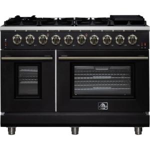 imageFORNO Massimo 48Inch Freestanding Gas Range with Antique Brass Accents amp 8 Sealed Burners  432 cuft Convection Oven  226 cuft Secondary Oven wAir Fryer Kit amp Wok Support  Black