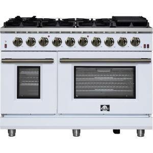 imageFORNO Massimo 48Inch Freestanding Gas Range with Antique Brass Accents amp 8 Sealed Burners  432 cuft Convection Oven  226 cuft Secondary Oven wAir Fryer Kit amp Wok Support  White