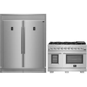 imageFORNO Premium 2Piece Kitchen Bundle  Galiano 48 Stainless Steel Dual Fuel Range 60 Convertible SidebySide Refrigerator with Decorative Trim  FBDL00502CAUS