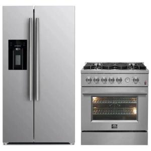 imageFORNO Premium 2Piece Kitchen Bundle  Giovanni 30inch Gas Range Stainless Steel amp Forno Salerno 36 Side by Side Stainless Steel Refrigerator 20 cuft  FBDL02003CAUS