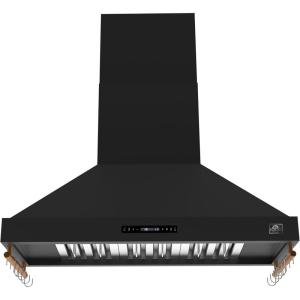 imageFORNO Venezia 48 900 CFM Wall Mount Ducted Range Hood with Touch Controls 3Speed Fan LED Lights DishwasherSafe Baffle Filters Adjustable Chimney Black with Antique Brass FRHWM550348BLK