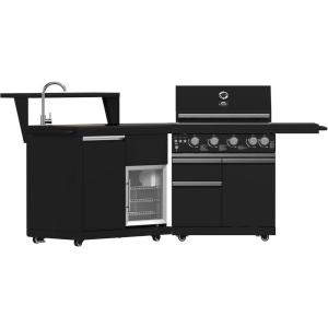 imageForno AllAperto 62600 BTU Outdoor BBQ Grill Station w 3 Stainless Steel Burners Infrared Burners Sink Module Black Sintered Stone Countertops Rotisserie Kit Bar amp Beverage Center  Black