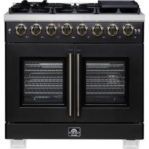 imageForno Capriasca 36Inch French Door Dual Fuel Range with Antique Brass Accents amp 6 Sealed DualRing Brass Burners  536 cuft True Convection Oven with Air Fry Kit Wok Ring amp Rotisserie Kit  Black