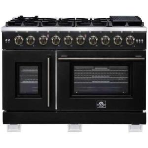 imageForno Capriasca 48Inch Freestanding French Door Gas Range with 8 Sealed Burners  Convection Oven with Antique Brass Handle amp Knobs  Luxury Professional Kitchen Stove  Black