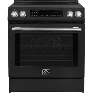 imageForno Donatello 30Inch Freestanding Induction Range 50 cuft Capacity  Stainless Steel with Antique Brass amp Stainless Handle  LED Screen 4 Radiant Elements Convection Oven  Model FFRBI646830