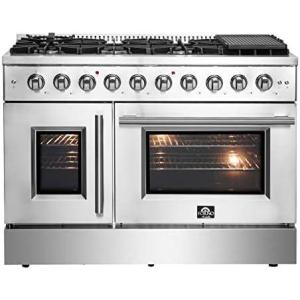 imageForno Galiano All Gas 48 Inch French Door Freestanding Range 8 Sealed Burners Cooktop  658 CuFt Convection Double Gas Oven  Stainless Steel Stove Range Heavy Duty Cast Iron Grates