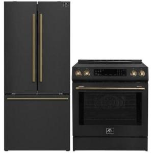 imageForno Premium 2Piece Kitchen Bundle  30Inch Induction Range with Builtin Air Fry Function and 30Inch French Door Refrigerator in Black  FBDL01515CAUS