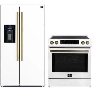 imageForno Premium 2Piece Kitchen Bundle  30Inch Induction Range with Builtin Air Fry Function and 36Inch Side by Side Refrigerator with Water Dispenser in White  FBDL01509CAUS