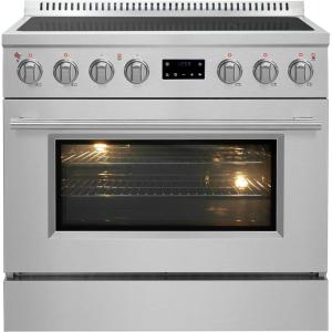imageForno Torino 36 Inch Induction Range True Convection Air Fry Air Sous Vide 432 cu ft Oven in SmudgeResistant Stainless Steel
