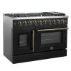 imageFORNO Galiano 48 French Door Gas Range 658 cuft Oven Capacity 8 Sealed Burners with Griddle  Black Enamel Interior HeavyDuty Cast Iron Grates Antique Brass Accents  FFSGS644448BLK
