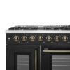 imageFORNO Galiano 48 French Door Gas Range 658 cuft Oven Capacity 8 Sealed Burners with Griddle  Black Enamel Interior HeavyDuty Cast Iron Grates Antique Brass Accents  FFSGS644448BLK