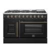 imageFORNO Galiano 48 French Door Gas Range 658 cuft Oven Capacity 8 Sealed Burners with Griddle  Black Enamel Interior HeavyDuty Cast Iron Grates Antique Brass Accents  FFSGS644448BLK