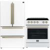 imageFORNO Premium 2Piece Appliance Package  Leonardo Espresso 30Inch Electric Range  Moena 36Inch French Door Refrigerator  White with Antique Brass and Stainless Handles  FBDL00309US