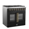 image:imageForno Galiano 36inch French Door Dual Fuel Range in Black amp Antique Brass Design 6 Sealed Burners 83000 BTU 536 cuft True Convection Oven