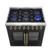 image:imageForno Galiano 36inch French Door Dual Fuel Range in Black amp Antique Brass Design 6 Sealed Burners 83000 BTU 536 cuft True Convection Oven