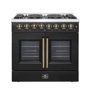 image:imageForno Galiano 36inch French Door Dual Fuel Range in Black amp Antique Brass Design 6 Sealed Burners 83000 BTU 536 cuft True Convection Oven