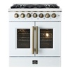 image:imageForno Galiano 30 French Door Dual Fuel Range White amp Antique Brass 432 cuft True Convection Oven