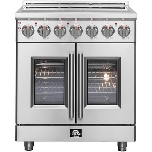 image:imageForno Galiano Full Electric 30 Inch French Door Freestanding French Door Electric Range with 4 Radiant Elements Ceramic Glass Cooktop  432 CuFt Stainless Steel Convection Oven with Air Fryer Kit