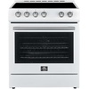 image:imageFORNO Premium 2Piece Package  Leonardo Espresso 30 Electric Range with Convection Oven  30 Gallipoli French Door Refrigerator  White with Antique Brass and Stainless Handles  FBDL00311US